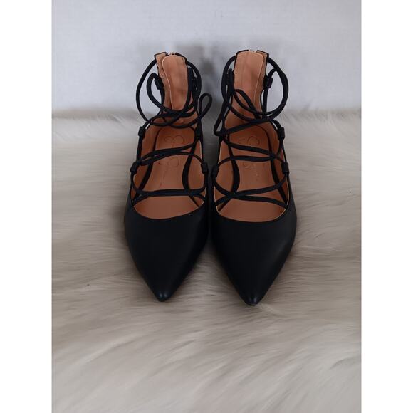 Jessica Simpson Cheree Womens 6 Black Criss Cross Pointed Toe Ballet Flat Shoes - Picture 1 of 13